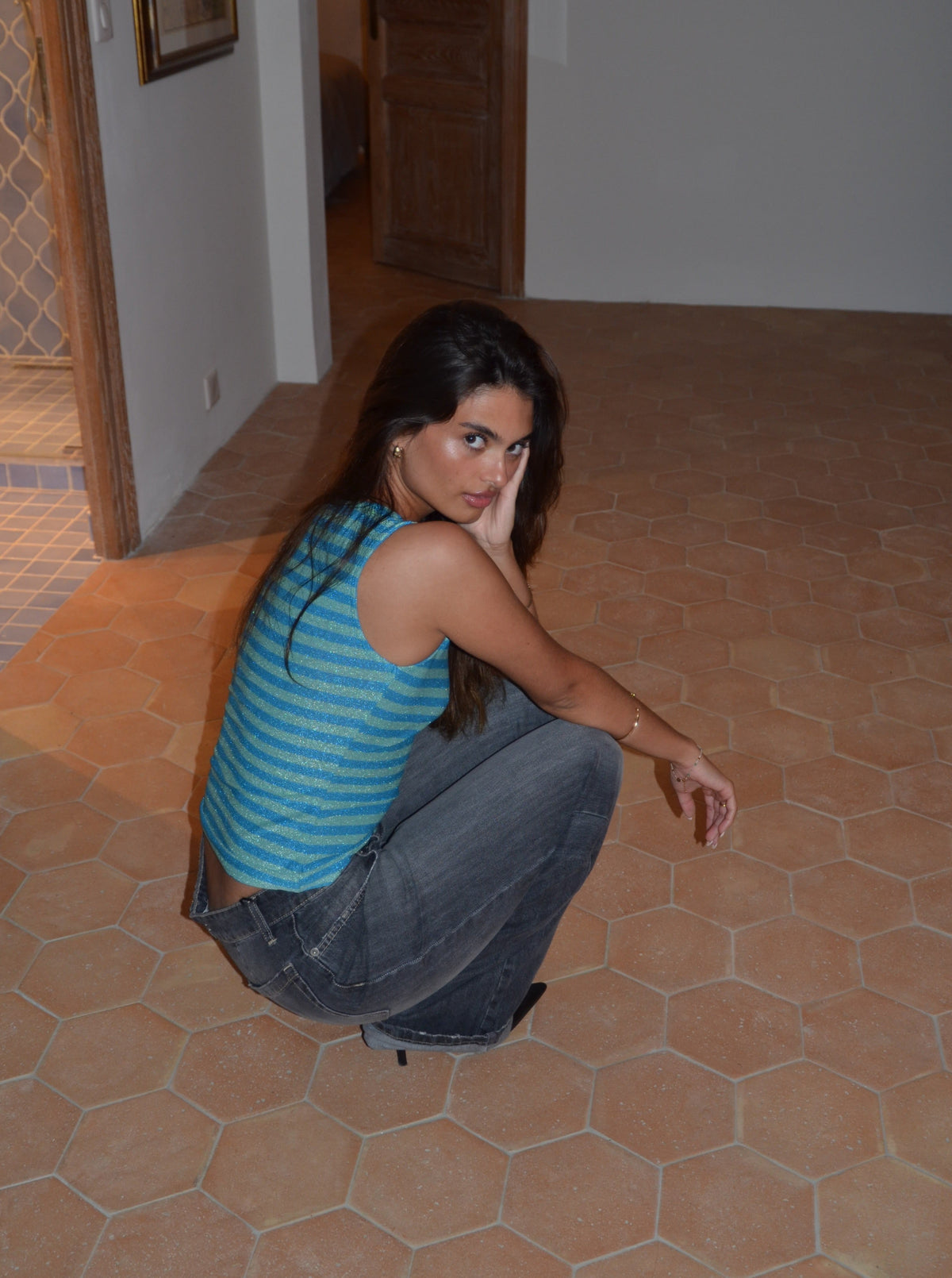 Emmeline Işıltılı Mavi Bluz