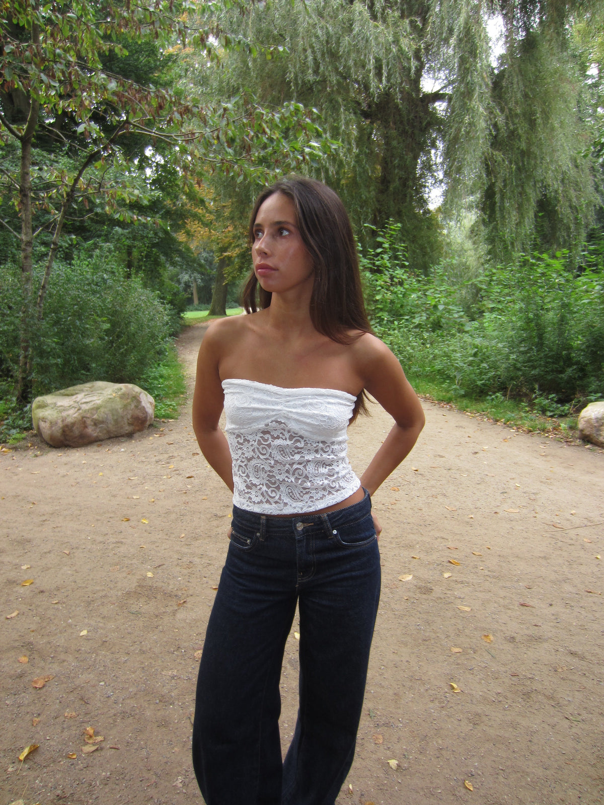 Nora Dantel Bandeau Üst - Beyaz