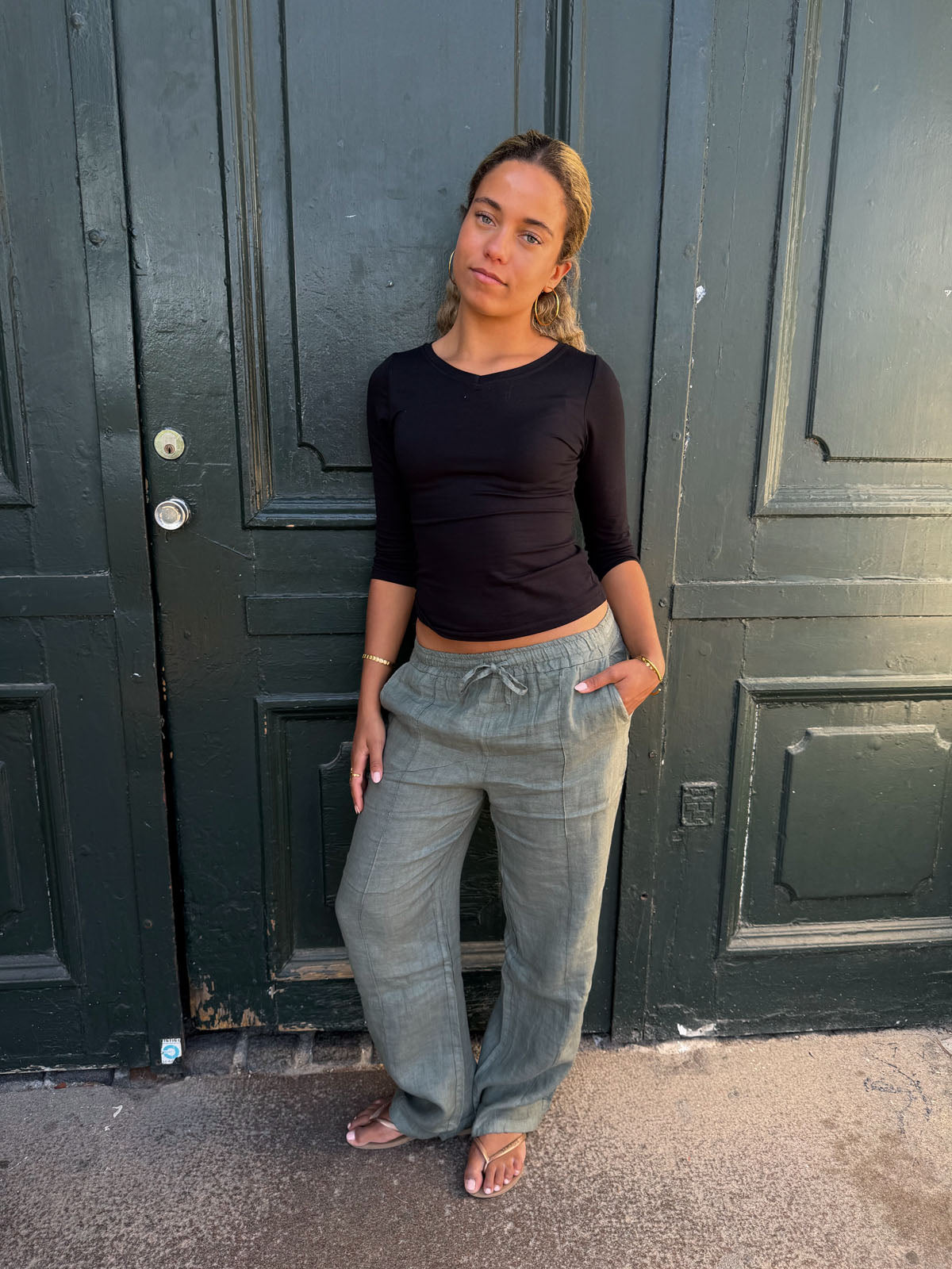 Signe Haki Keten Pantolon