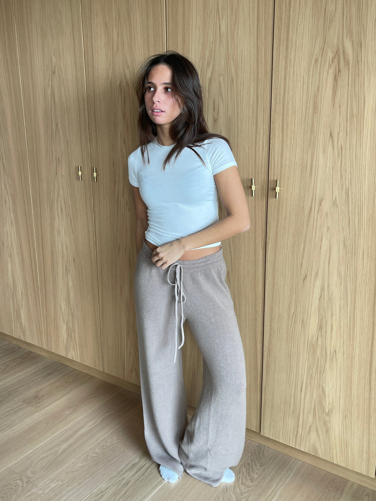 Bej Rilo Örme Pantolon
