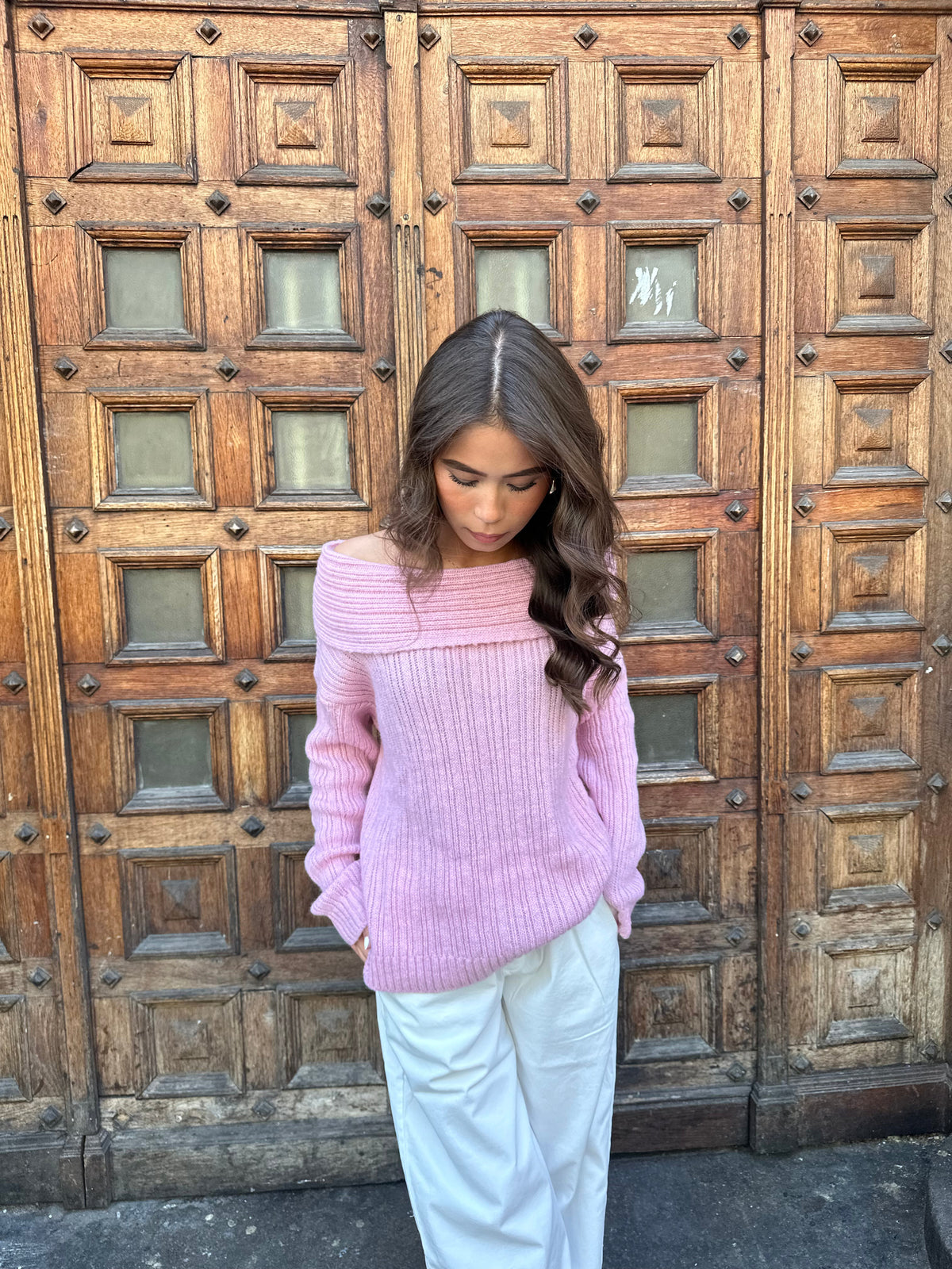 Elinor Pembe Omuz Askılı Triko Bluz