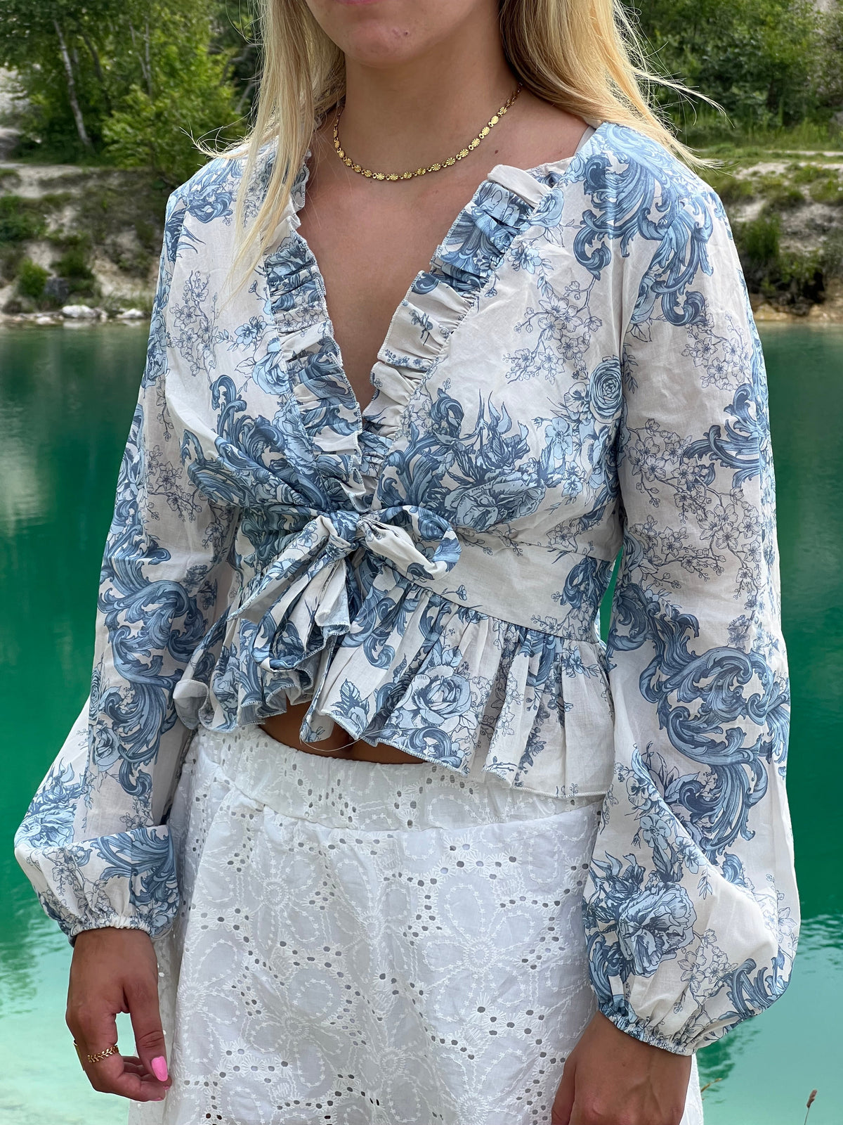 Agathe Bluz - Beyaz-Mavi