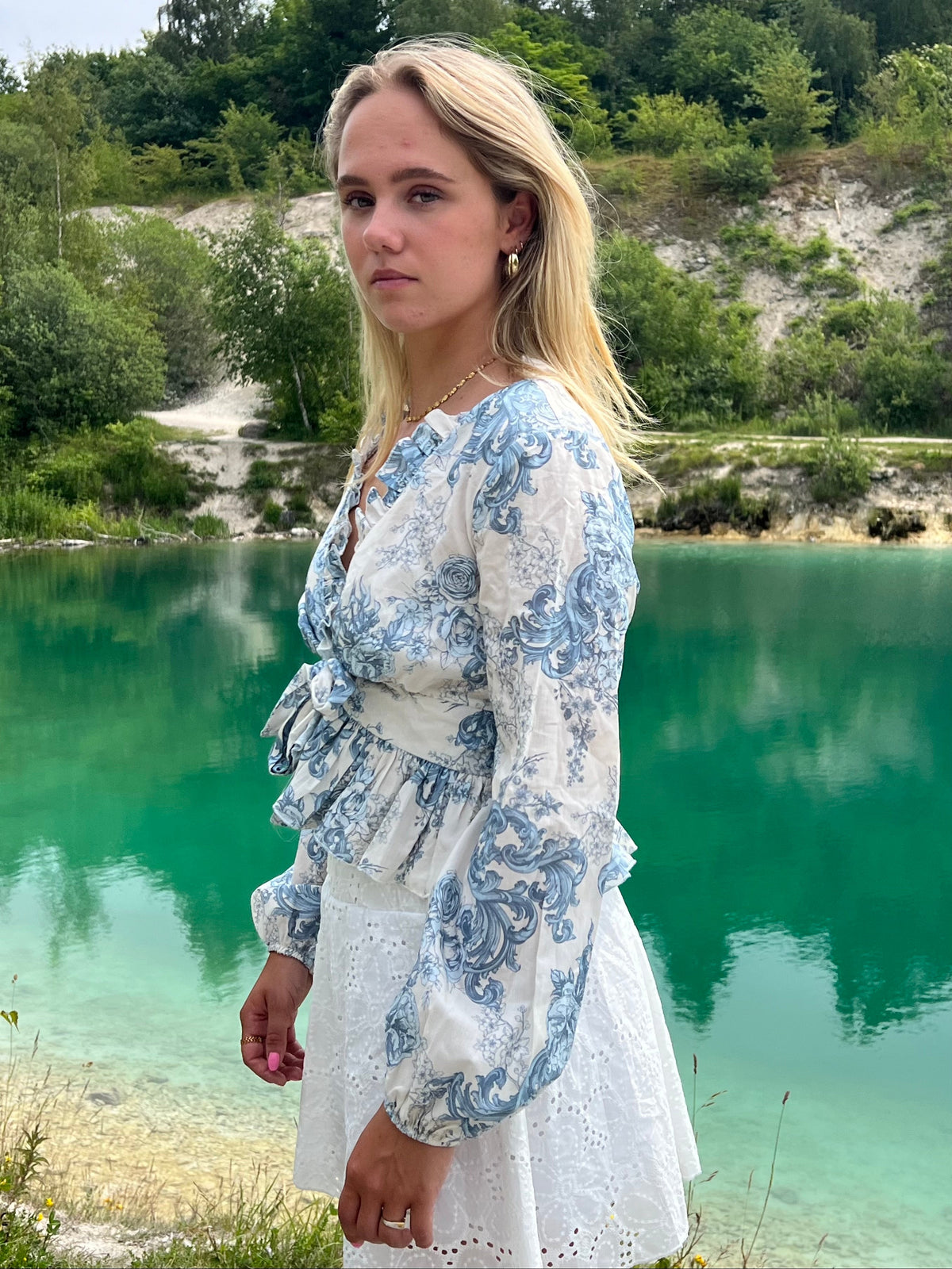 Agathe Bluz - Beyaz-Mavi