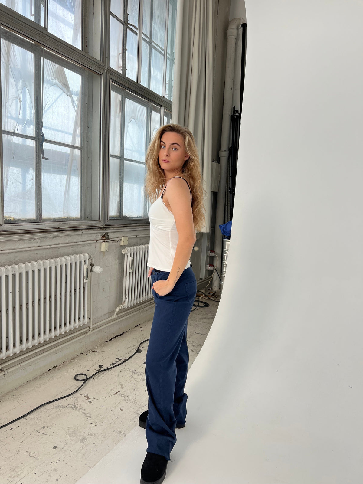 Lacivert Gabardin Desenli Pantolon