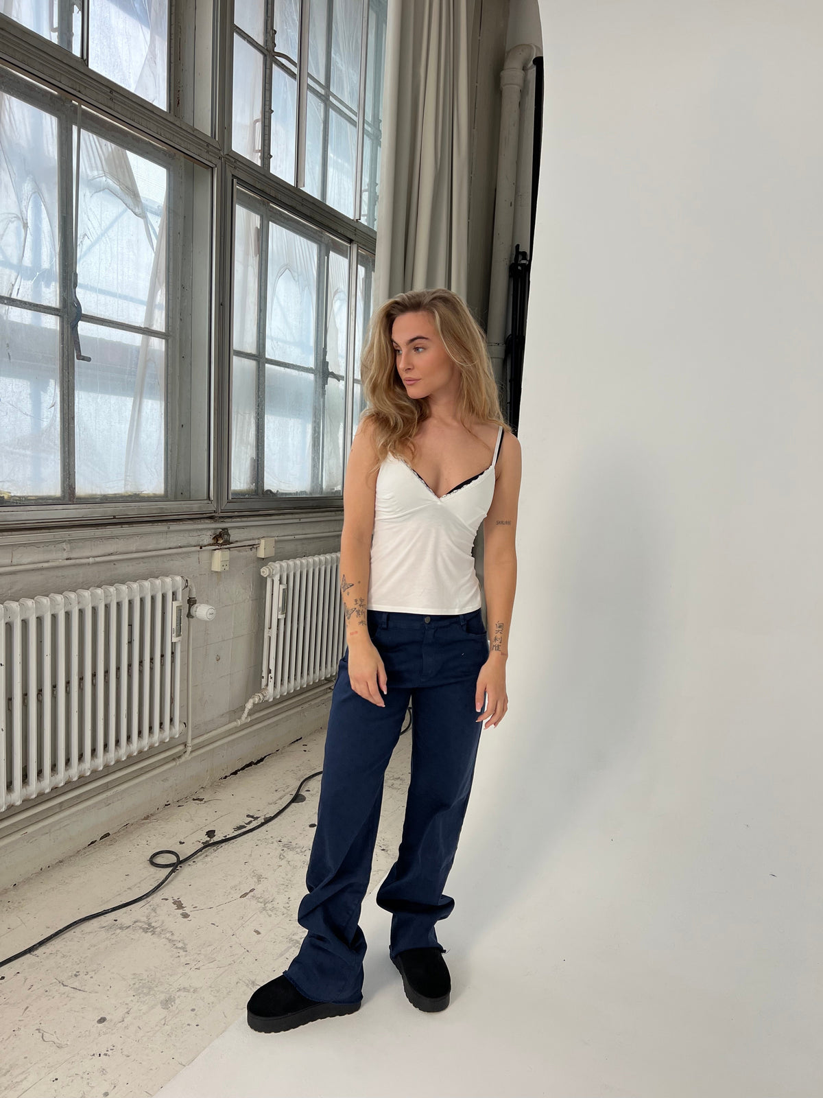 Lacivert Gabardin Desenli Pantolon