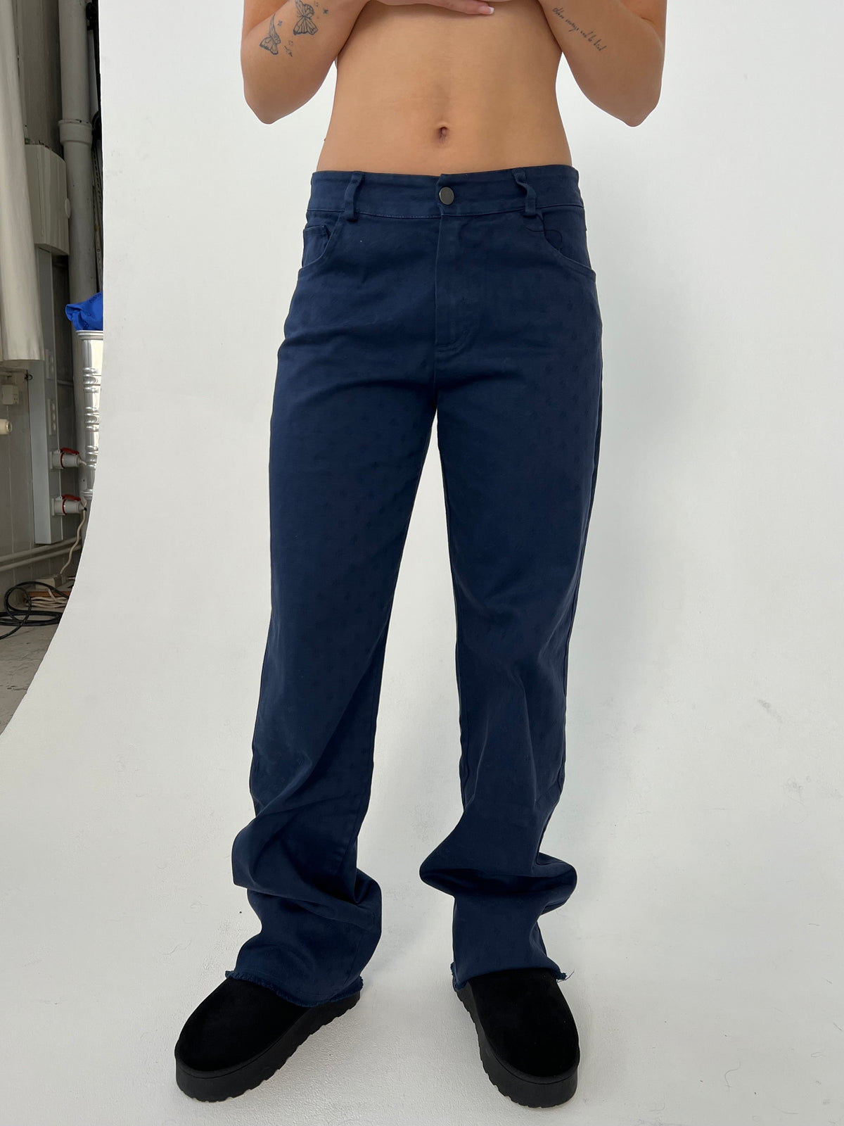 Lacivert Gabardin Desenli Pantolon