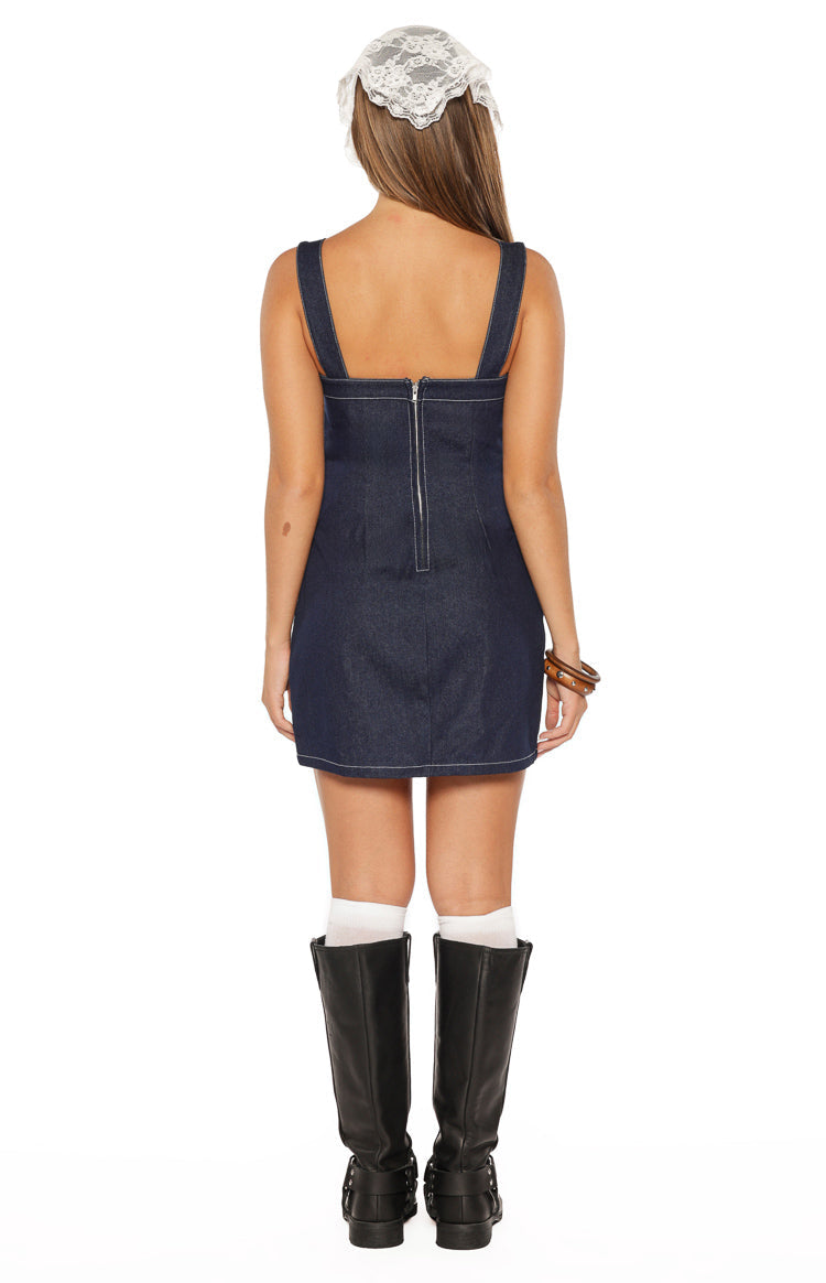 İnes Denim Kemerli Mini Elbise