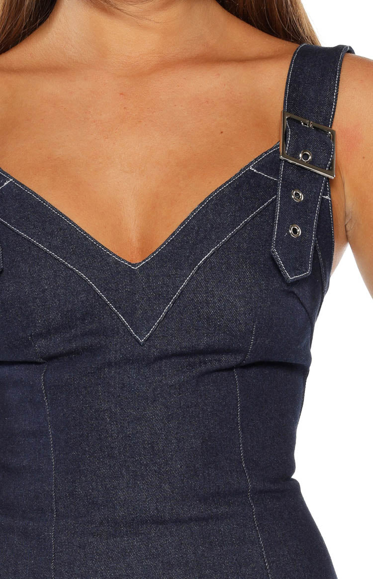 İnes Denim Kemerli Mini Elbise