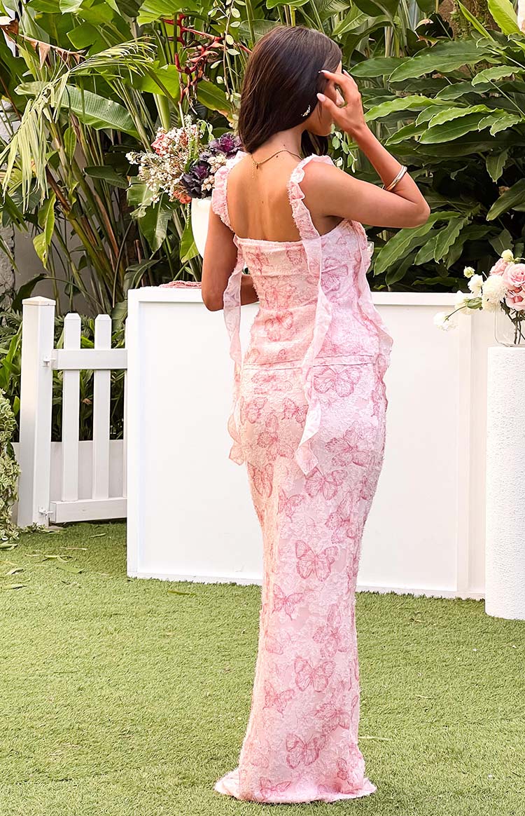 Jacqulin Pembe Kelebek Desenli Maxi Etek