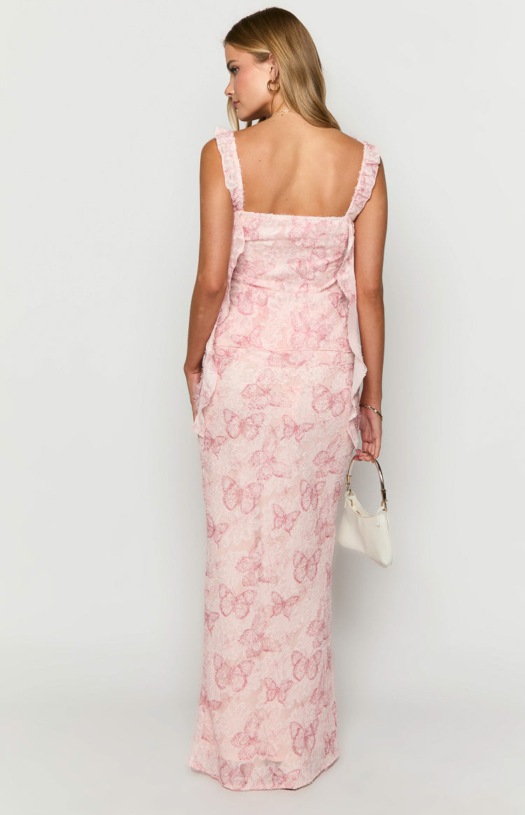 Jacqulin Pembe Kelebek Desenli Maxi Etek
