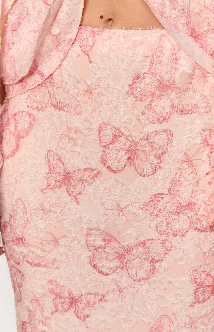 Jacqulin Pembe Kelebek Desenli Maxi Etek