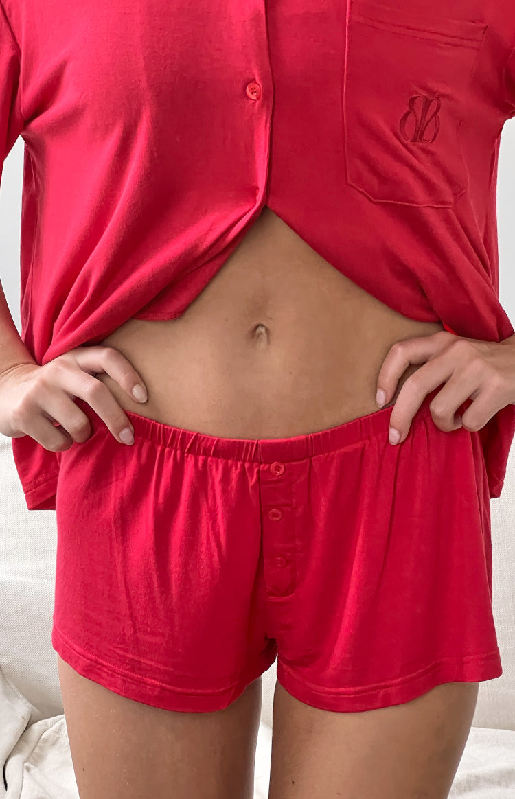 Jamey Bordo Kadın Mini Pijama Şortları - Şık ve Rahat
