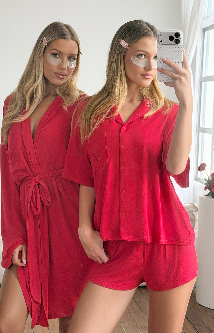 Jamey Bordo Kadın Mini Pijama Şortları - Şık ve Rahat
