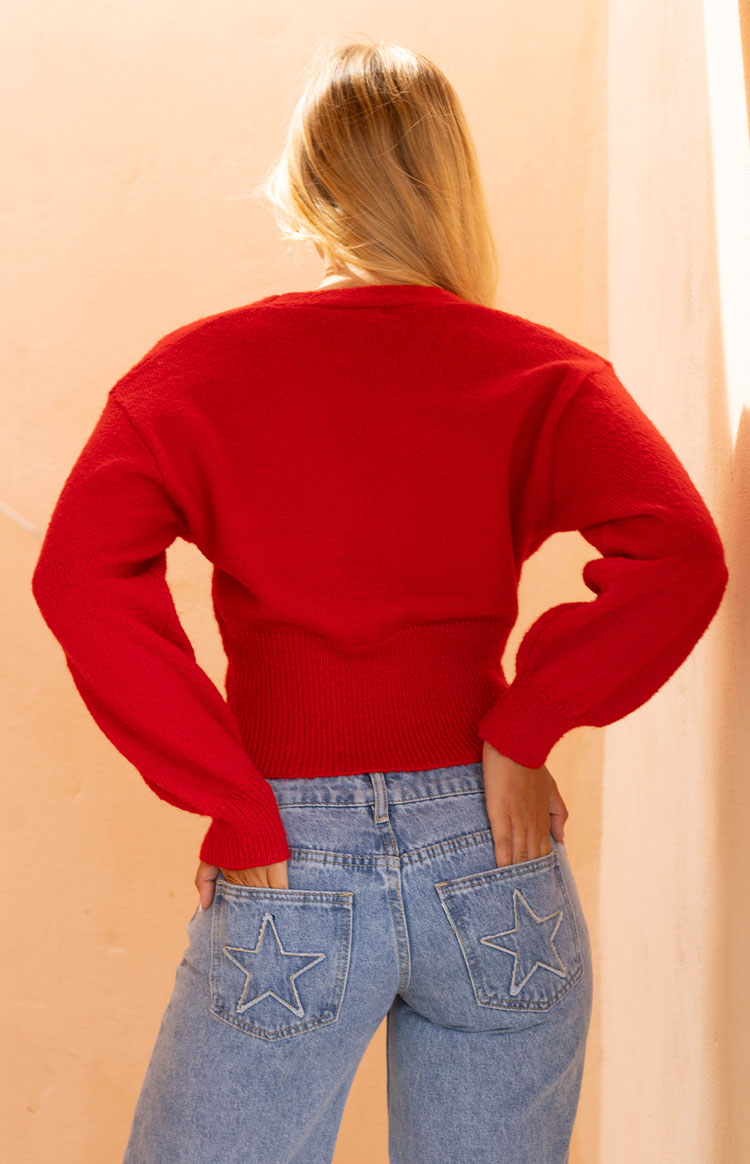 Janda Kırmızı Örgü Oversized Hırka