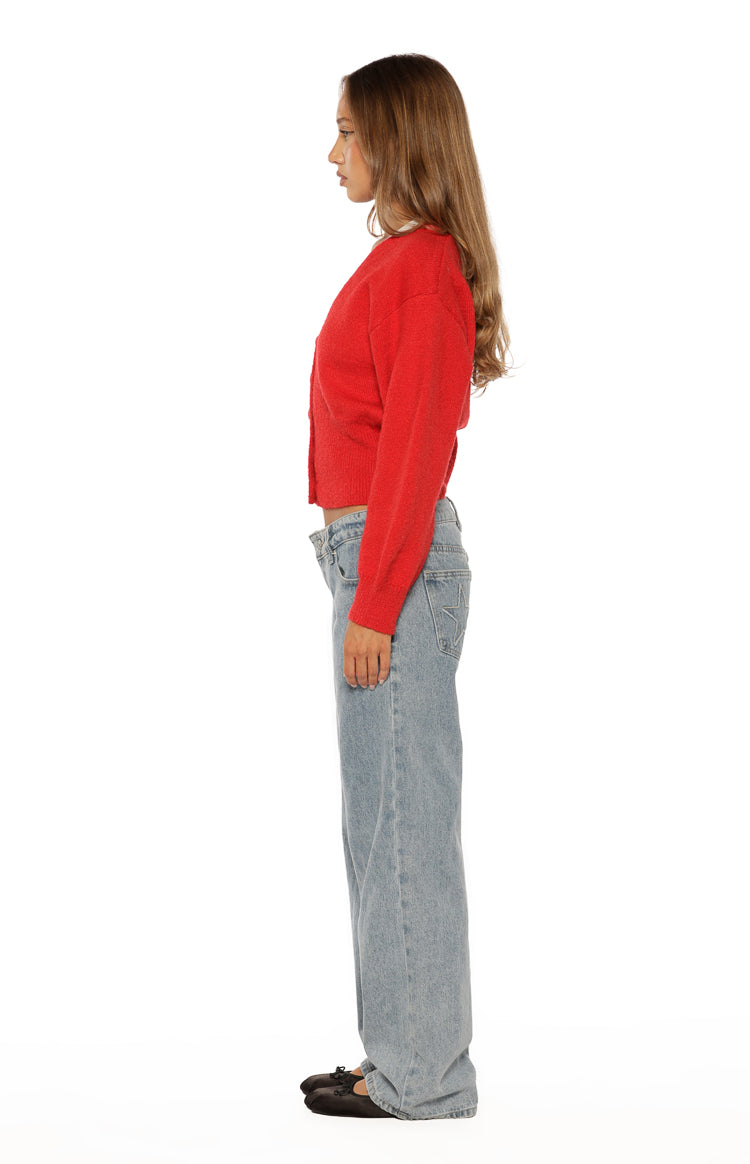 Janda Kırmızı Örgü Oversized Hırka
