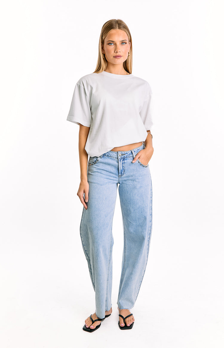 Jannina Açık Yıkama Denim Taşlı Düşük Bel Jean