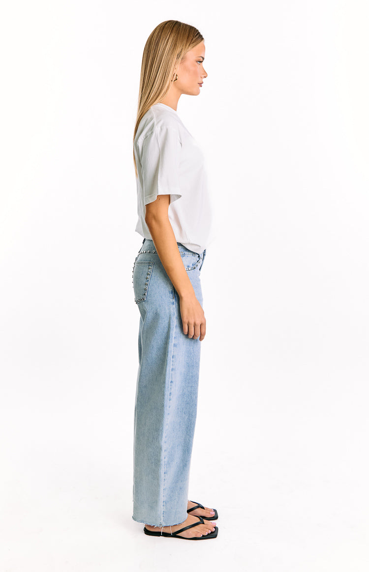 Jannina Açık Yıkama Denim Taşlı Düşük Bel Jean
