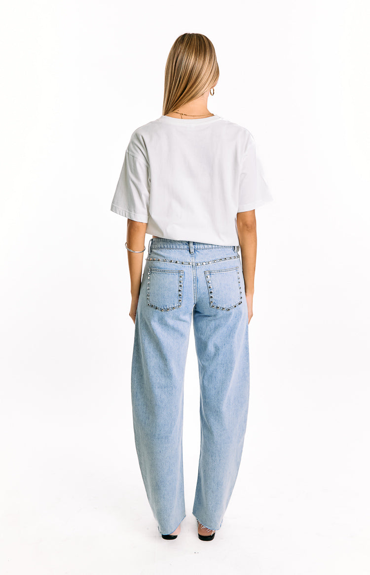 Jannina Açık Yıkama Denim Taşlı Düşük Bel Jean