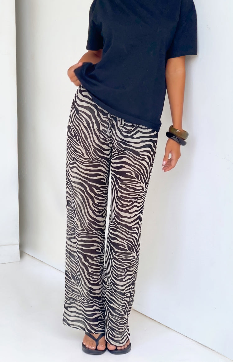 Joplin Siyah Zebra Desenli Şeffaf Pantolon - Şık ve Rahat