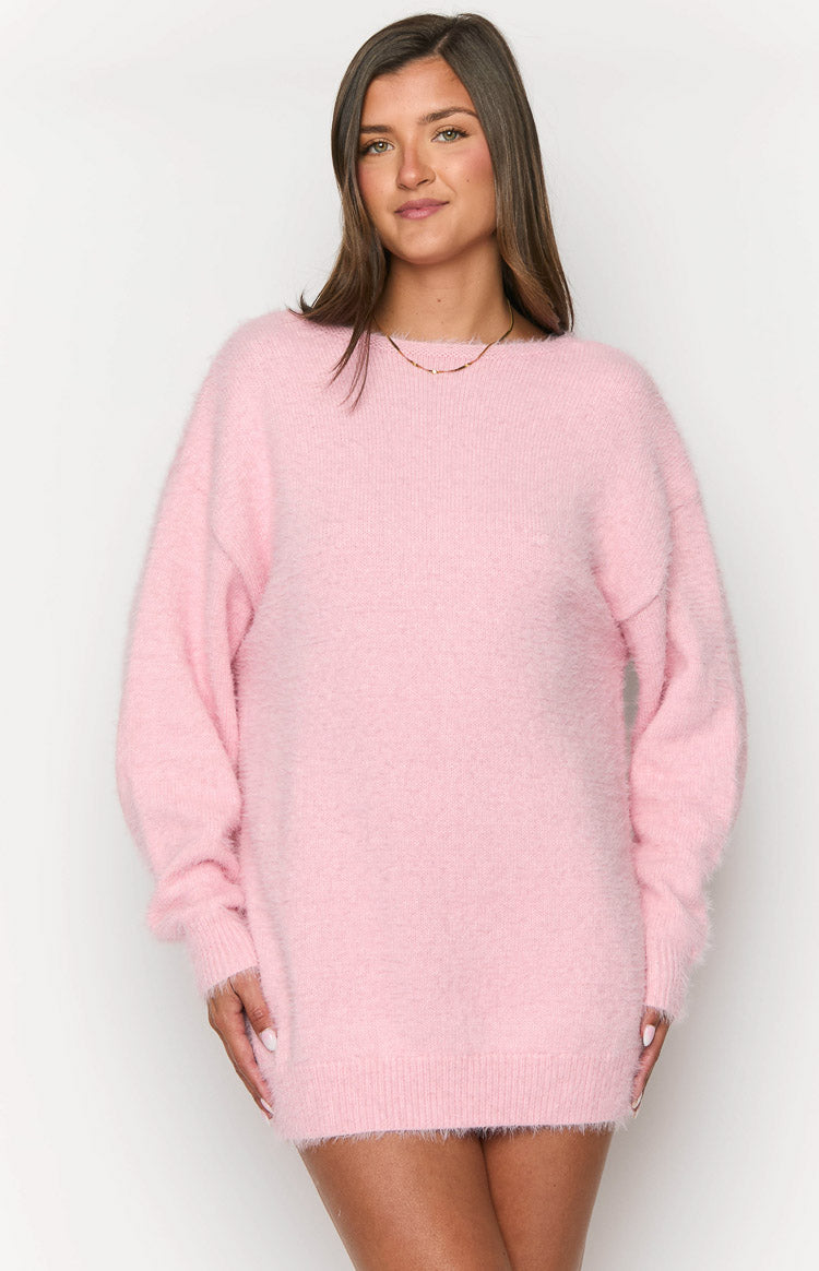 Küçük Pembe Uzun Kollu Triko Mini Elbise