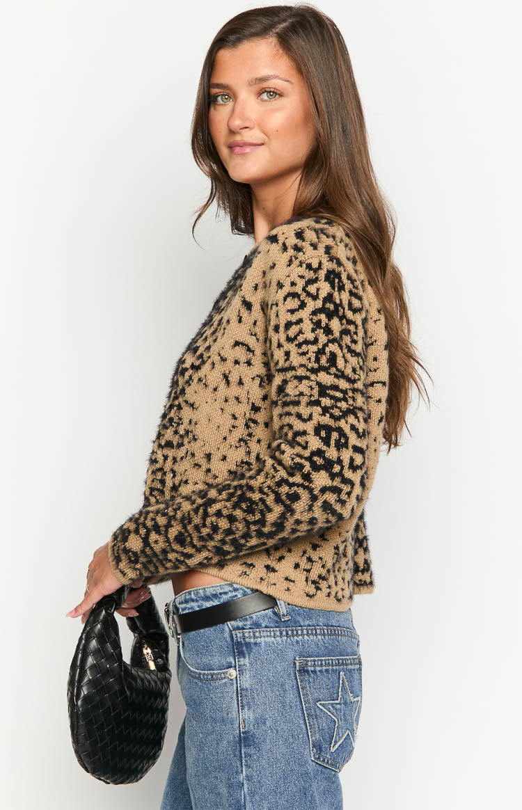 Kahverengi Leopar Desenli Hırka