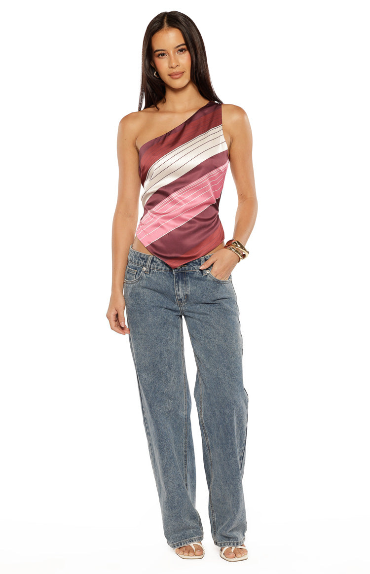 Kendall Pembe Asimetrik Saten Bluz