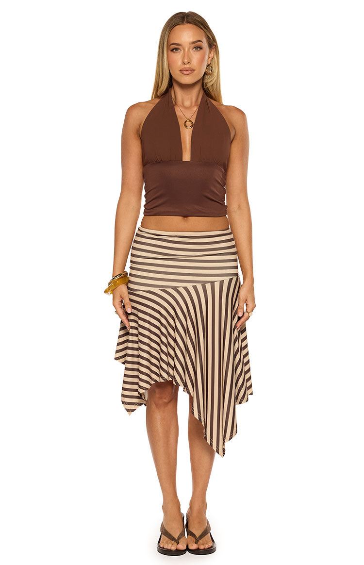 Kerlina Premium Kahverengi Halter Yaka Bluz