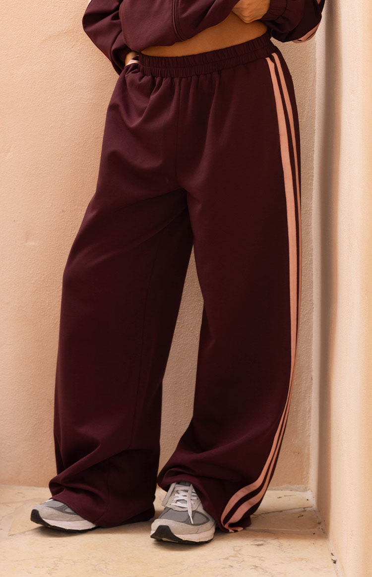Bordo-Pembe Çizgili Premium Eşofman Altı