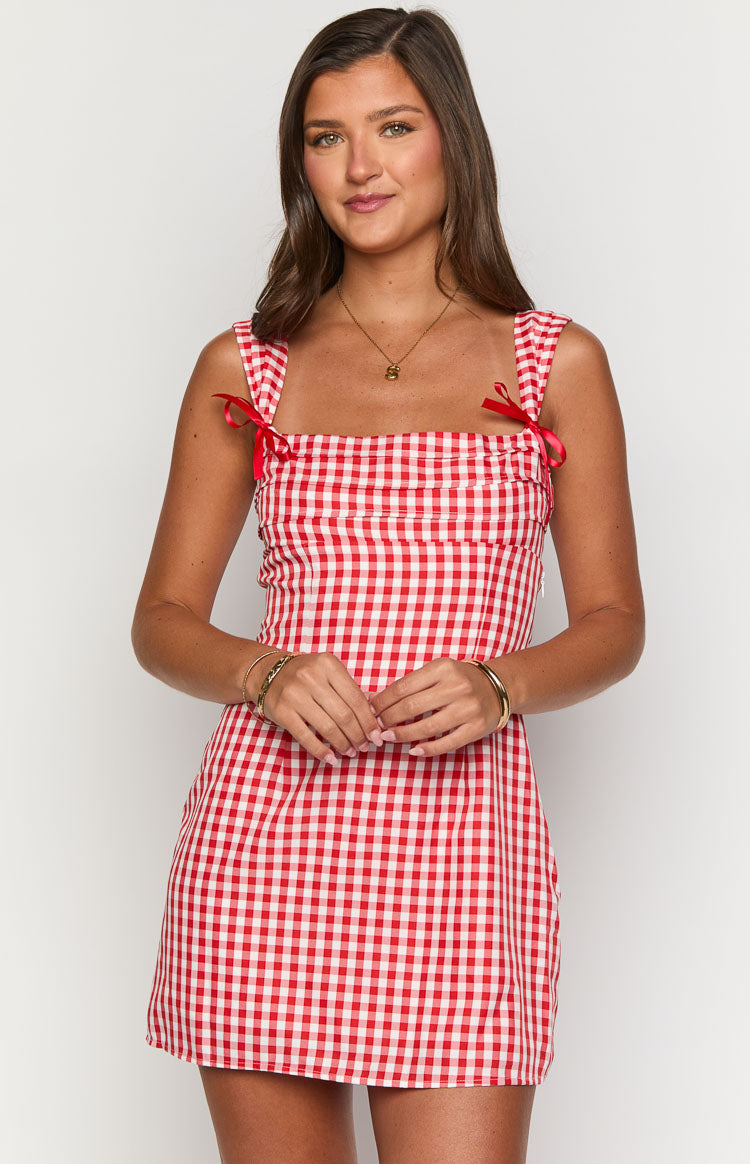 Layla Kırmızı Kareli Mini Elbise