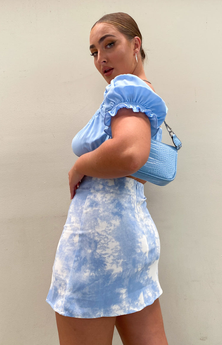 Laura Mavi Batik Desenli Mini Etek