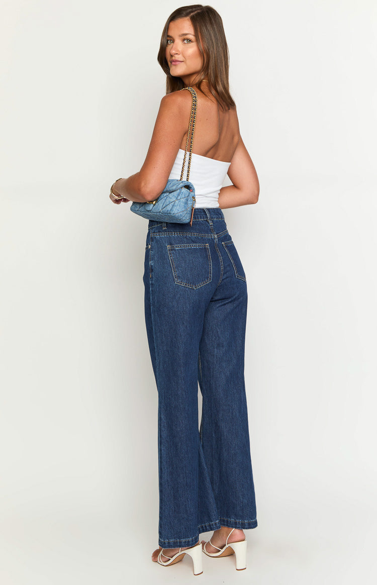 Lenny Koyu Mavi Fırfırlı Denim Pantolon