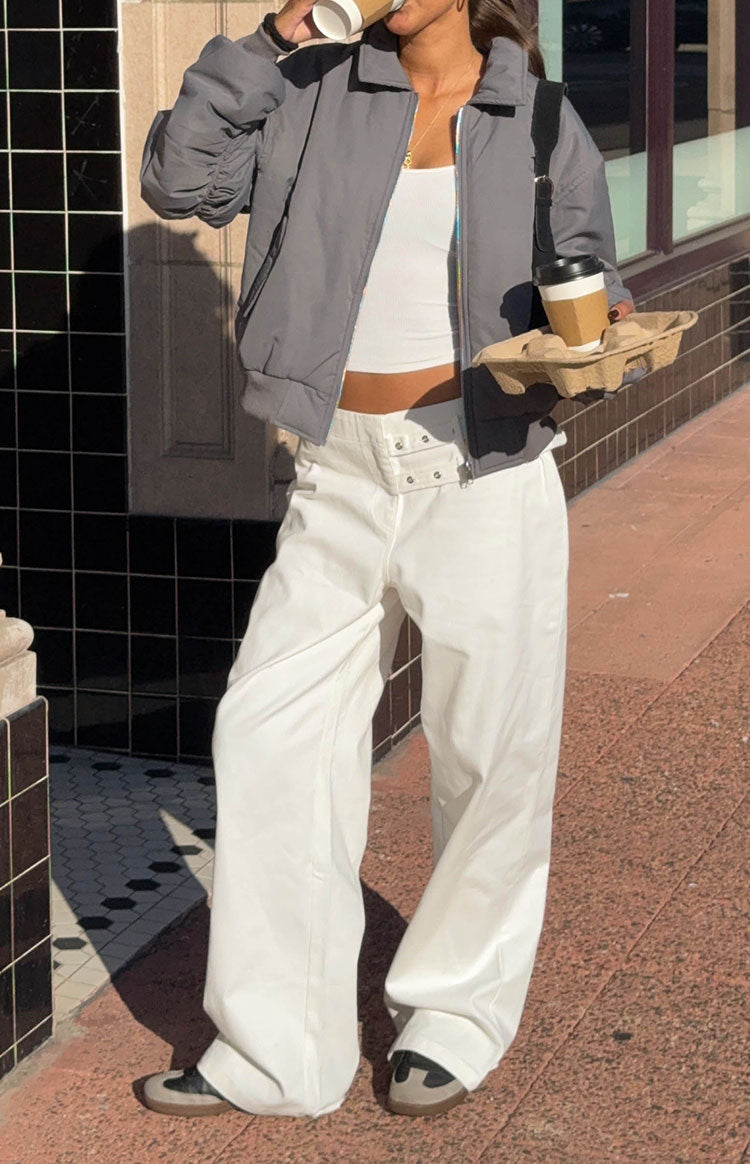 Lila Off White Tokalı Pantolon