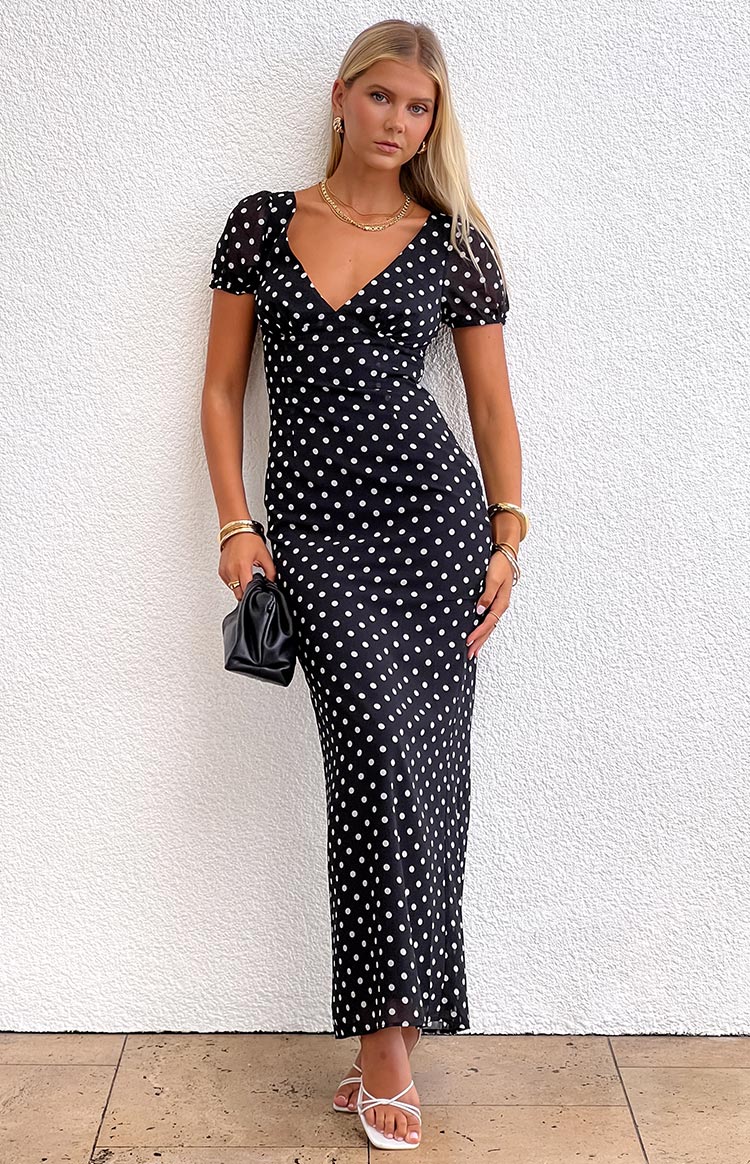 Lovella Siyah Dots Maxi Elbise - Şık ve Rahat Tasarım