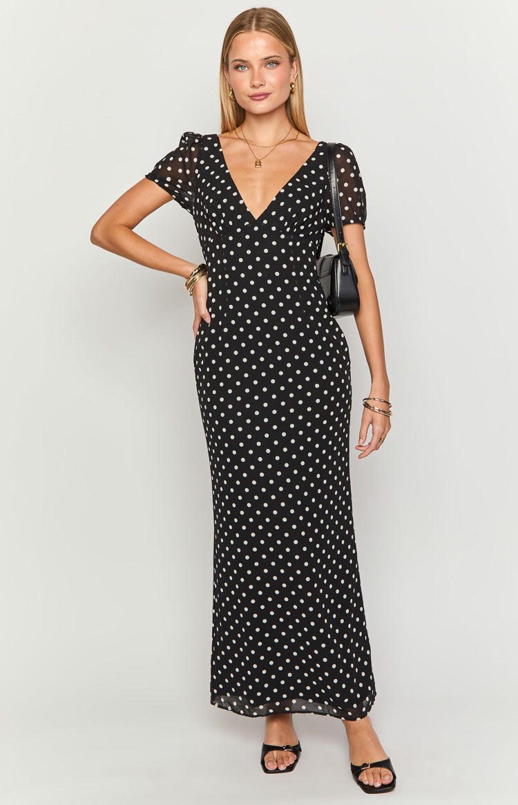 Lovella Siyah Dots Maxi Elbise - Şık ve Rahat Tasarım