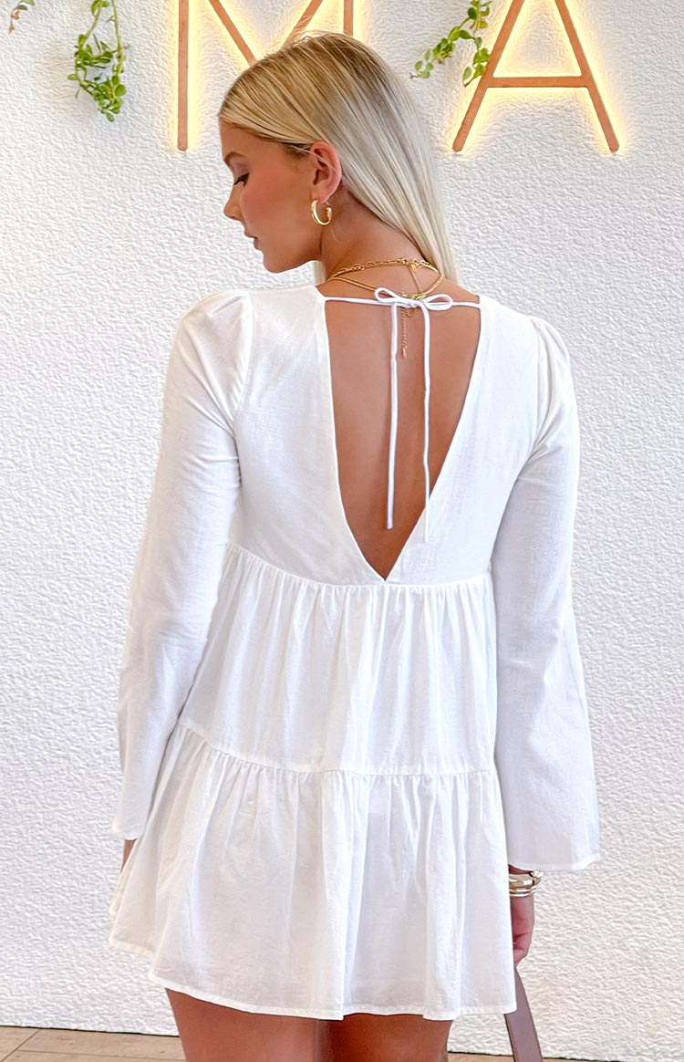 Şanslı Kalp Beyaz Uzun Kollu Mini Elbise - Şık ve Rahat