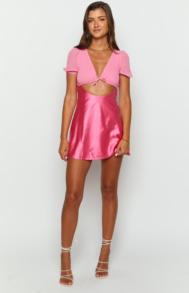 Maxine Pembe Mini Elbise - Kısa Kollu