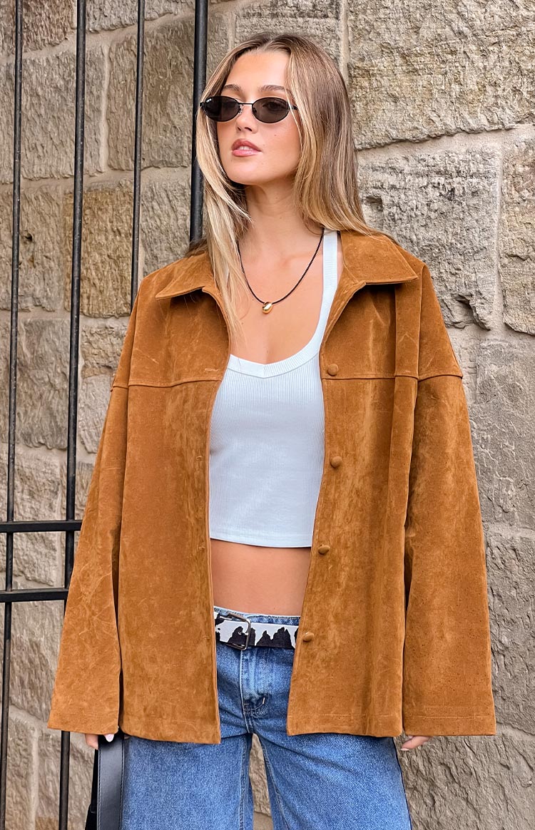 Suki Kahverengi Süet Oversized Ceket