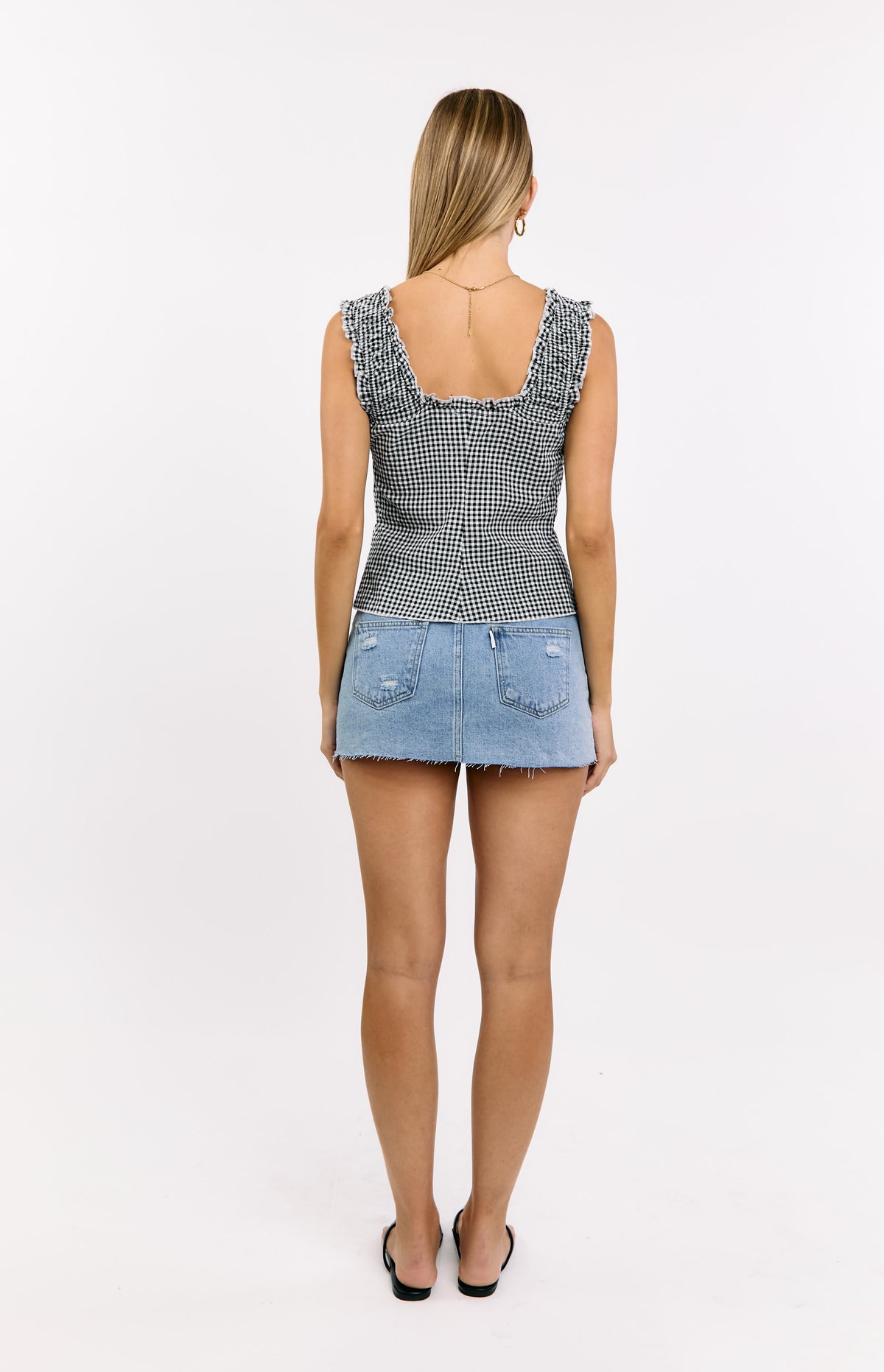 Neevie Siyah Gingham Bağcıklı Bluz