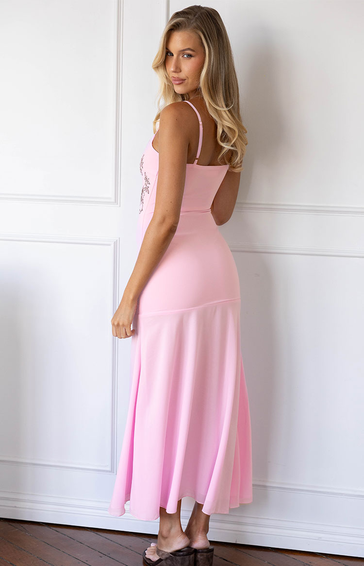 Oaklee Açık Pembe Nakışlı Midi Elbise
