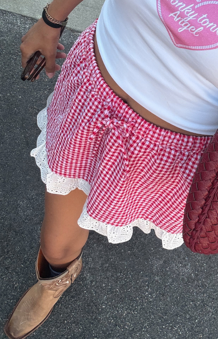 Ottilie Kırmızı Gingham Mini Etek