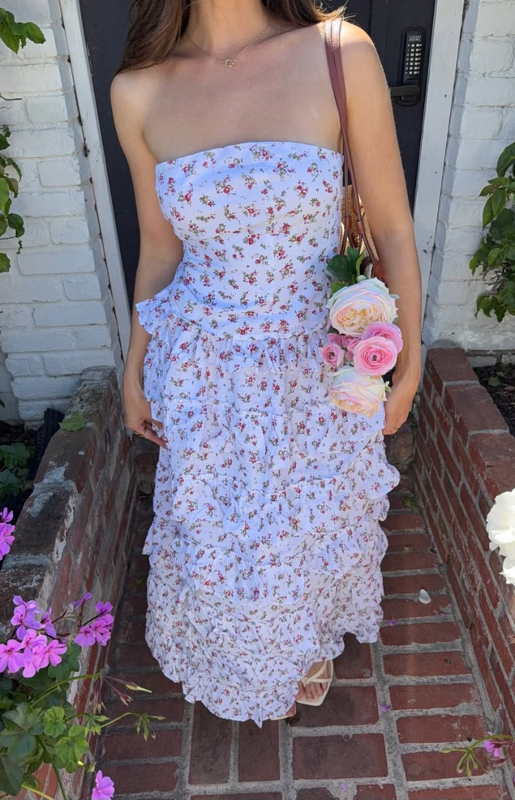 Paisley Desenli Beyaz Çiçekli Maxi Etek