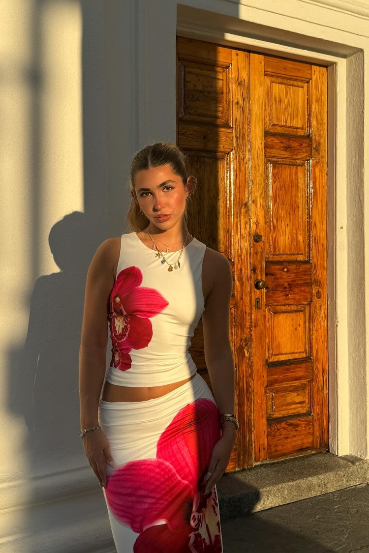Payge Beyaz Orkide Uzun Etek