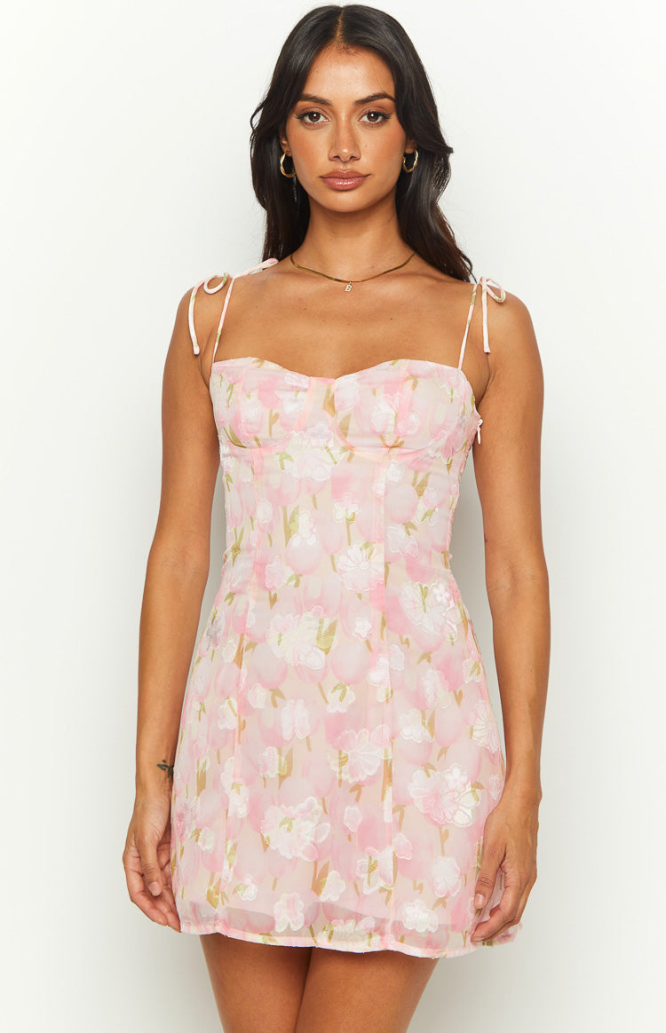 Penny Lane Pembe Çiçekli Mini Elbise