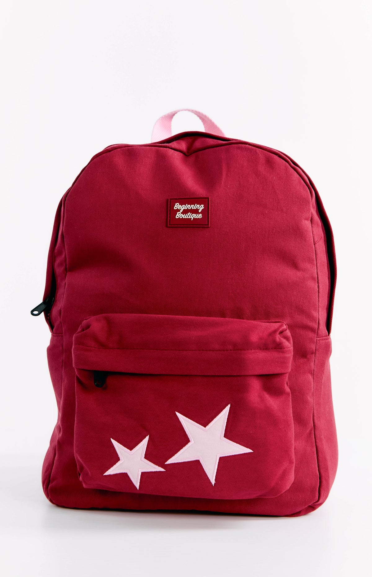 Bordo Pembe Yıldız Desenli Sırt Çantası