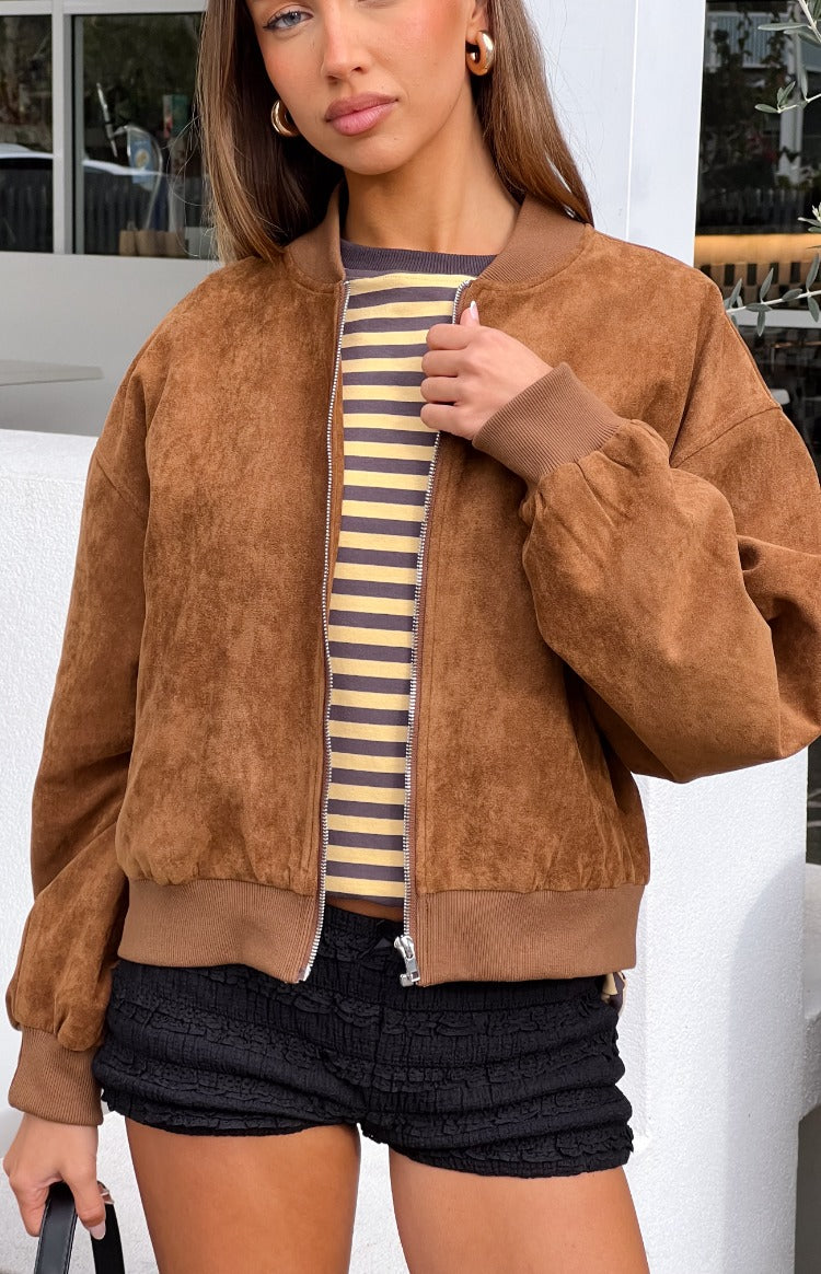 Rebecca Tan Kolları Lastikli Süet Bomber Ceket