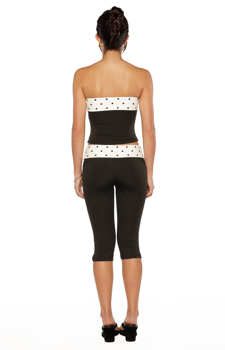 Reece Siyah Puantiyeli Straplez Kadın Bluz