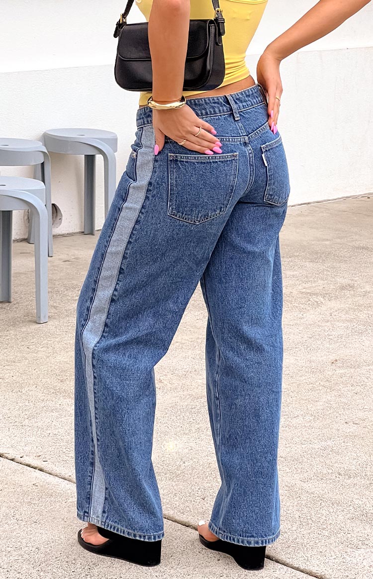 Roonie Kontrast Şerit Orta Yıkama Düşük Bel Jean