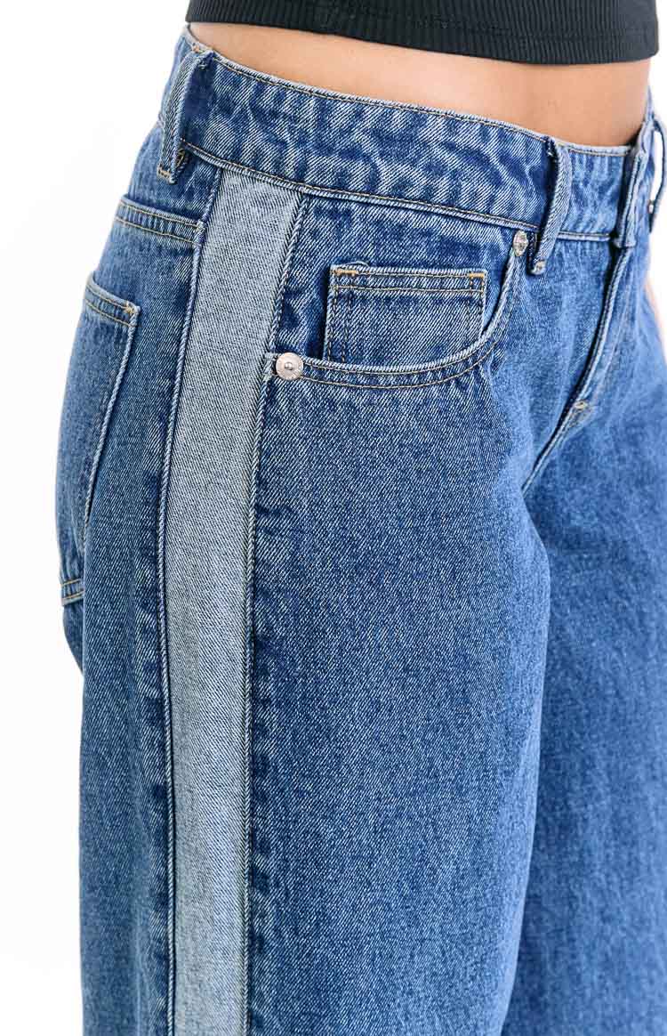 Roonie Kontrast Şerit Orta Yıkama Düşük Bel Jean