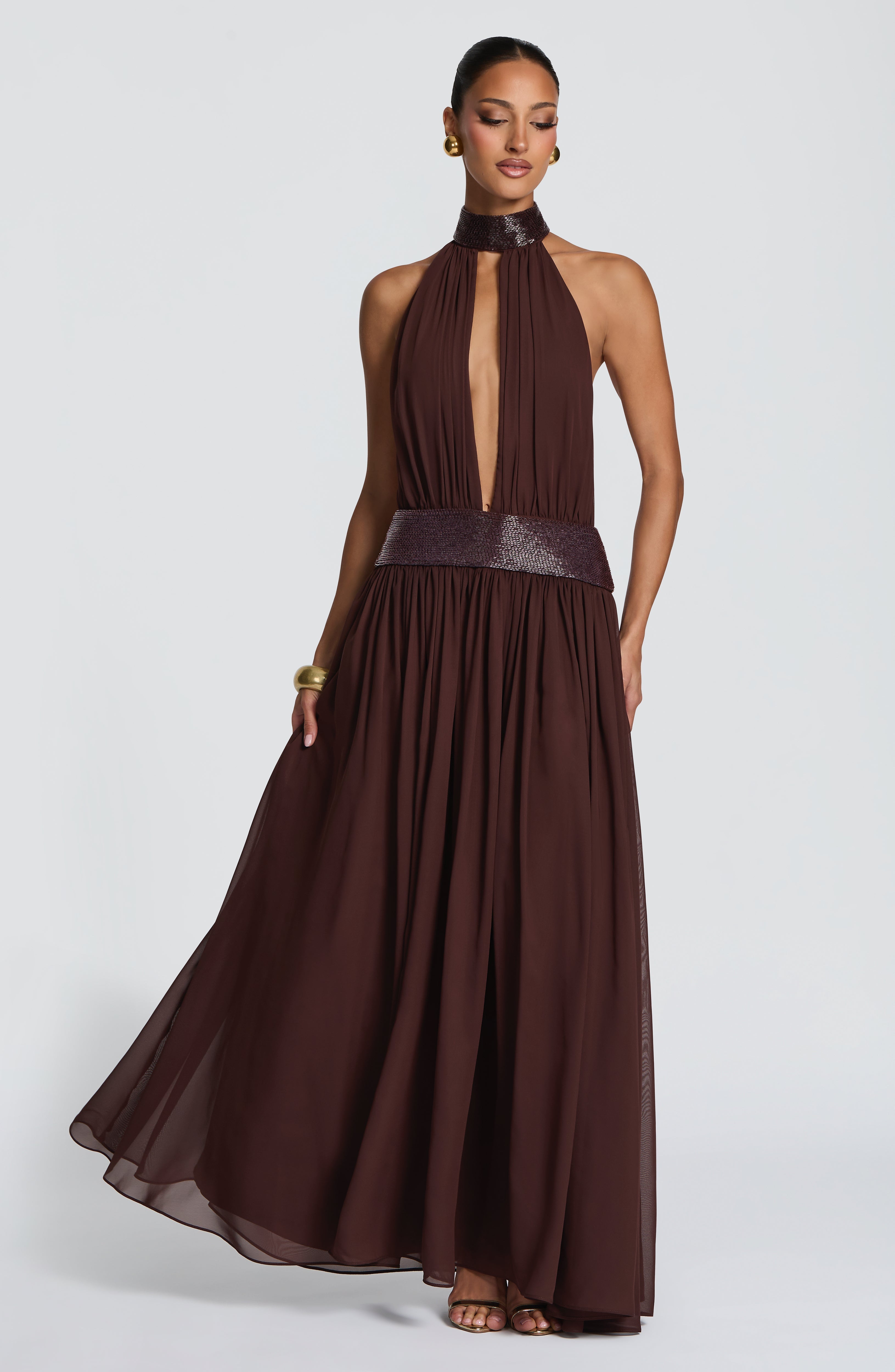 Alessia Maxi Elbise - Mürdüm Kahvesi