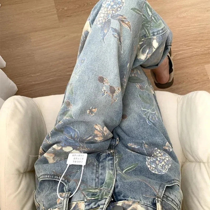 Printed Loose Straight Leg Jean